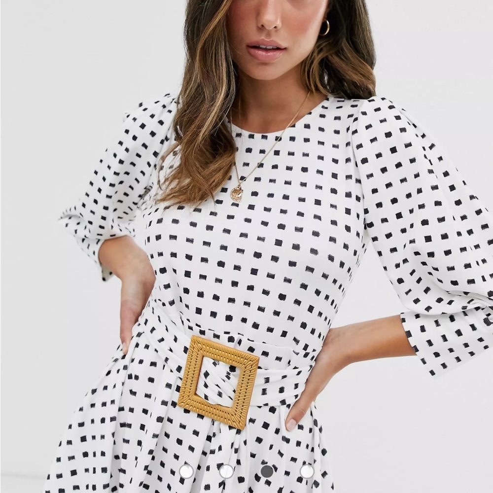 ASOS DESIGN printed midi tea dress with asymmetric skirt and woven buckle - Picture 7 of 7